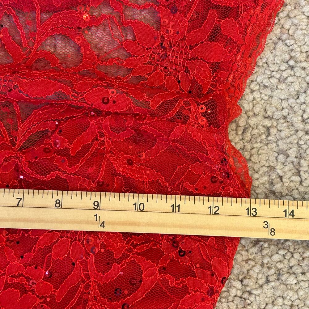 B Darlin Red Lace Sequin Prom Dress - Picture 4 of 10